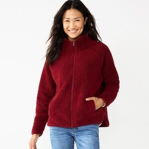 SONOMA Goods for Life Sherpa Fleece Jacket with Zip Front in Red Burgundy